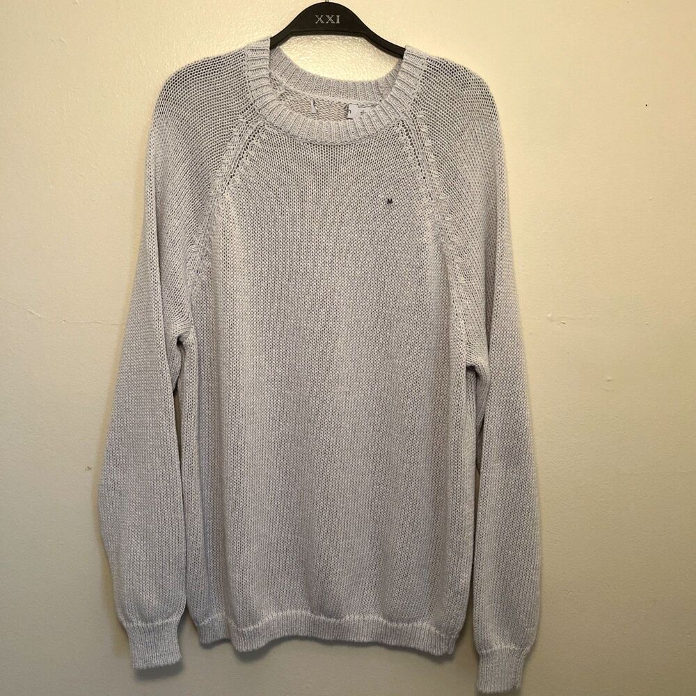 CALVIN KLEIN Hemp Blend Knit Raglan Ribbed Cuff Sweater, Atmosphere Gray- M